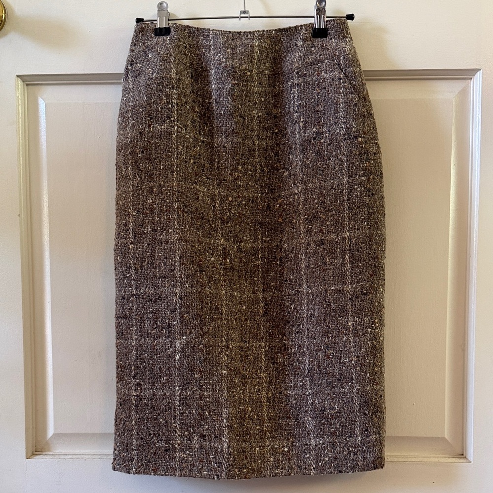 Vintage 1999 CHANEL Brown Tweed Pencil Skirt